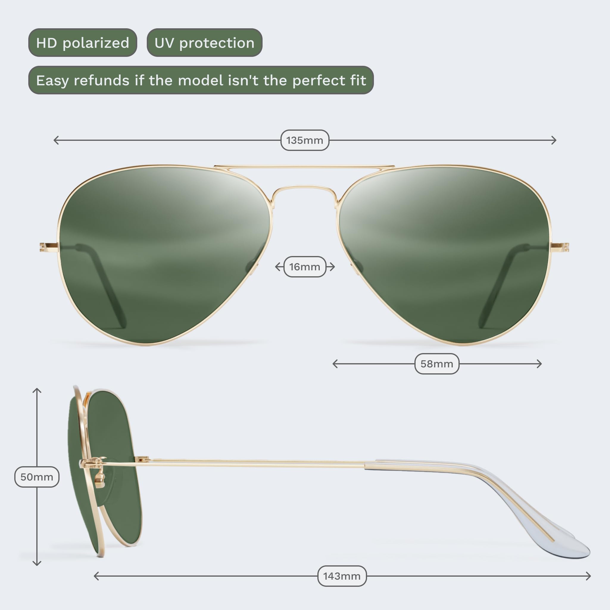 Aviator Polarized Mirror Sunglasses